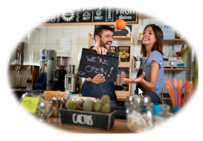 Workers in cafe.
