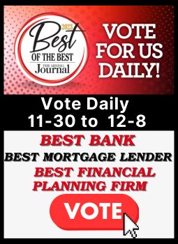 Red, white, black background, vote for us daily best bank, best mortgage lender, best financial planning firm.  Click to vote.