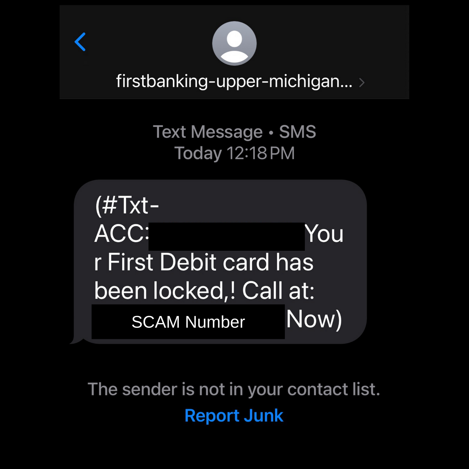 Scam Text Message Claiming To Be From First Bank Upper Michigan Saying That First Debit card has been locked Scam Text Message Claiming To Be From First Bank Upper Michigan Saying That First Debit card has been locked